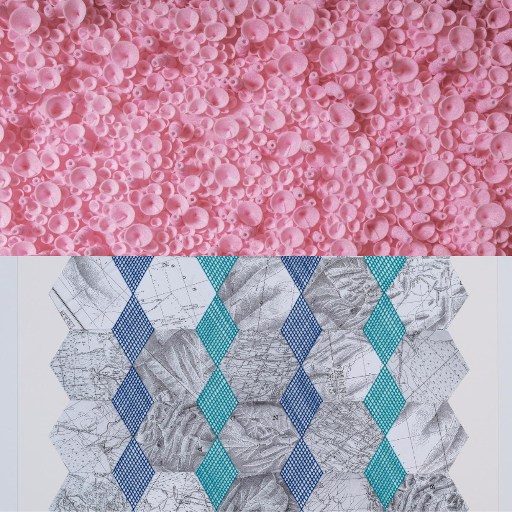 Paired images. Foam and geometric shapes.