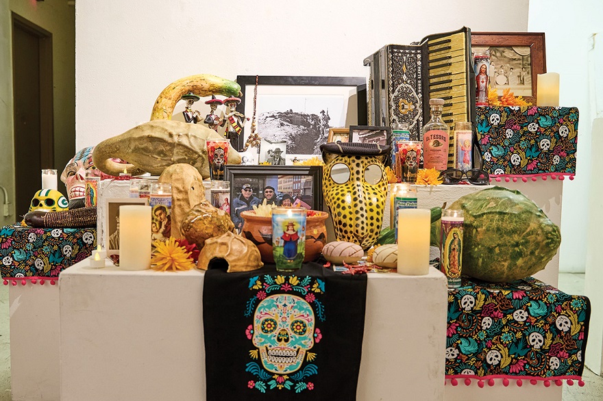 Altar to my father James “Jimmy” Placencia Castaneda (1928-2023) – Artist: Tony Castaneda, featured at Common Wealth Development and LOUD’s Día de Muertos Gallery Night. Photo by Martin Jenich