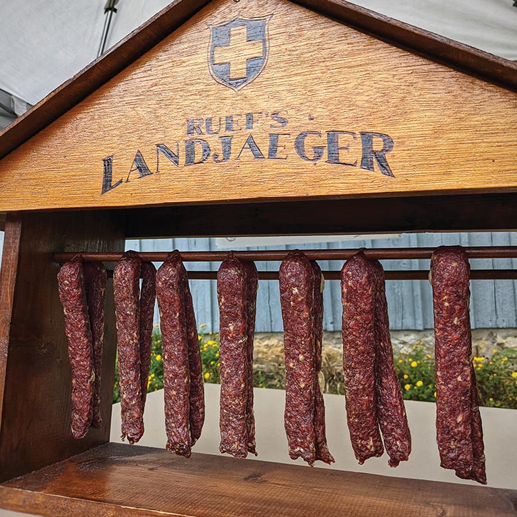 Ruef's Landjaeger display case at New Glarus Oktoberfest